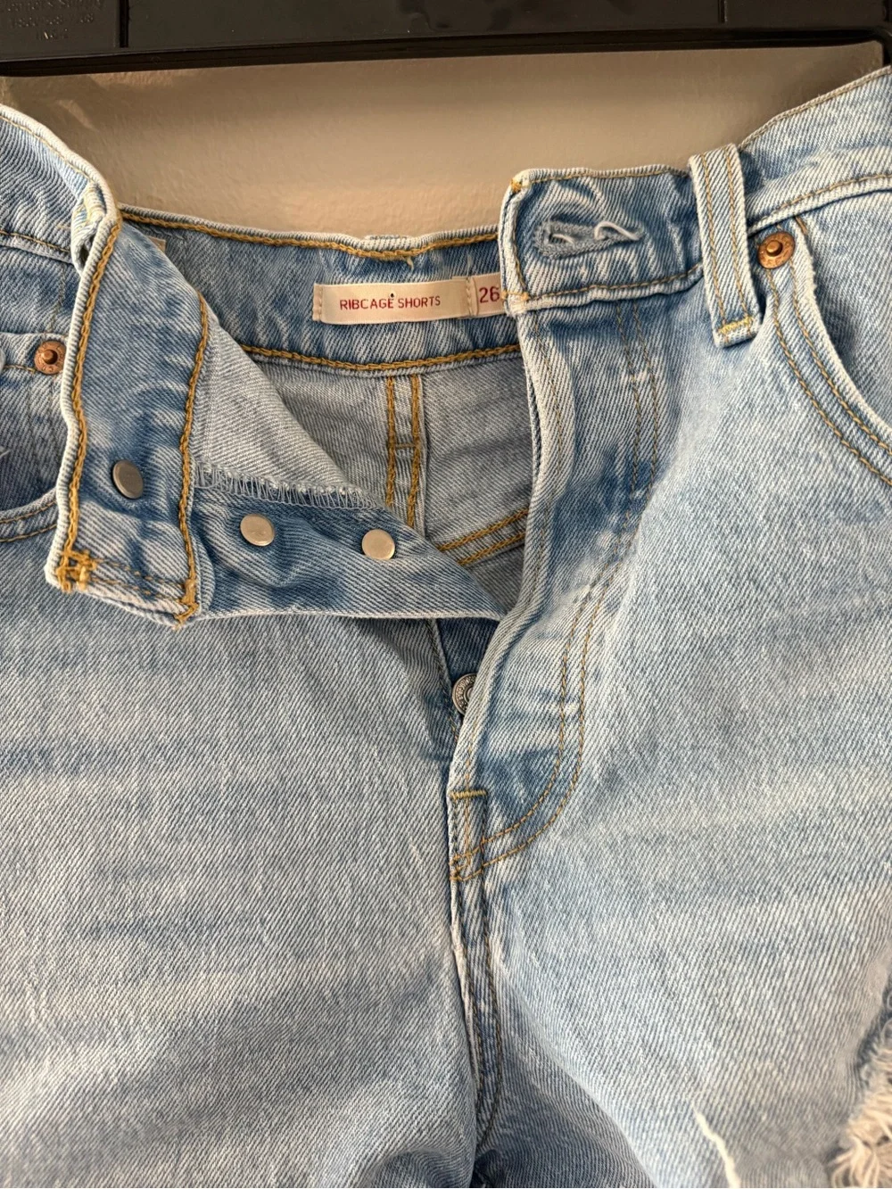 Levi's Light Blue Distressed High-Rise Denim Shorts